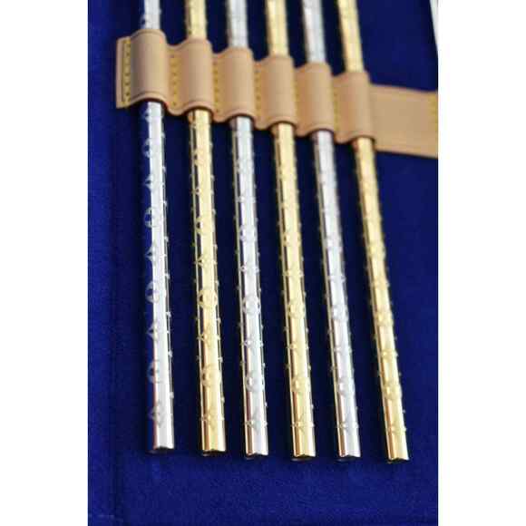 Louis Vuitton Metal Gold Silver Monogram Drinking Straws And Pouch Brown Case - Picture 11 of 12